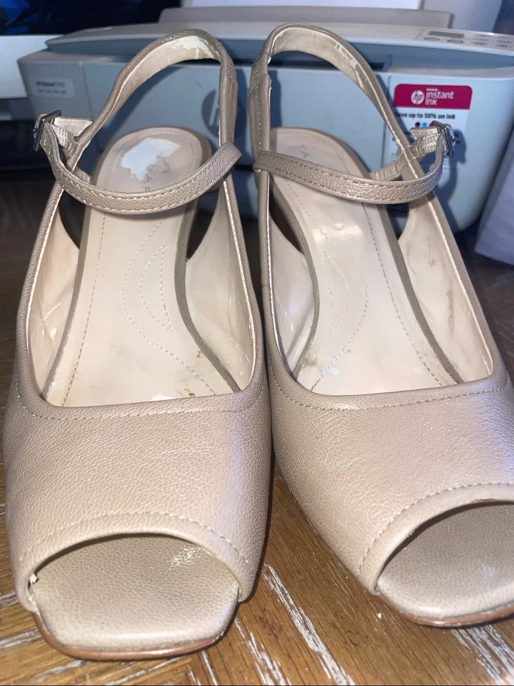 Tahari open toe sling back wedge